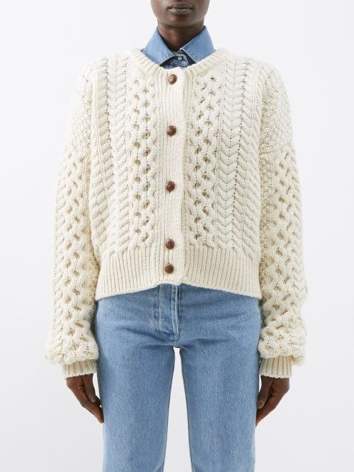 Giuliva Heritage - The Loulou Cable-knit Virgin-wool Cardigan - Womens - Ivory
