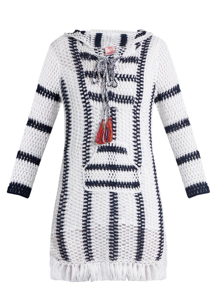 Anna Kosturova Cape Cod Striped-crochet Hooded Dress