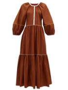 Matchesfashion.com Staud - Demi Tiered Cotton-blend Poplin Maxi Dress - Womens - Light Brown