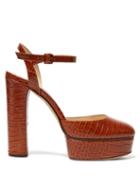 Matchesfashion.com Jimmy Choo - Maple 125 Croc Embossed Leather Platform Pumps - Womens - Tan