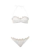 Matchesfashion.com Missoni Mare - Ruffled Metallic-zigzag Bikini - Womens - White Multi