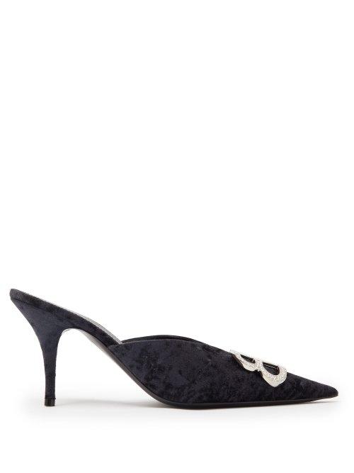 Matchesfashion.com Balenciaga - Bb Logo Velvet Mules - Womens - Black