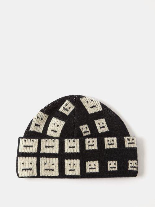 Acne Studios - Face-jacquard Wool Beanie Hat - Mens - Black White