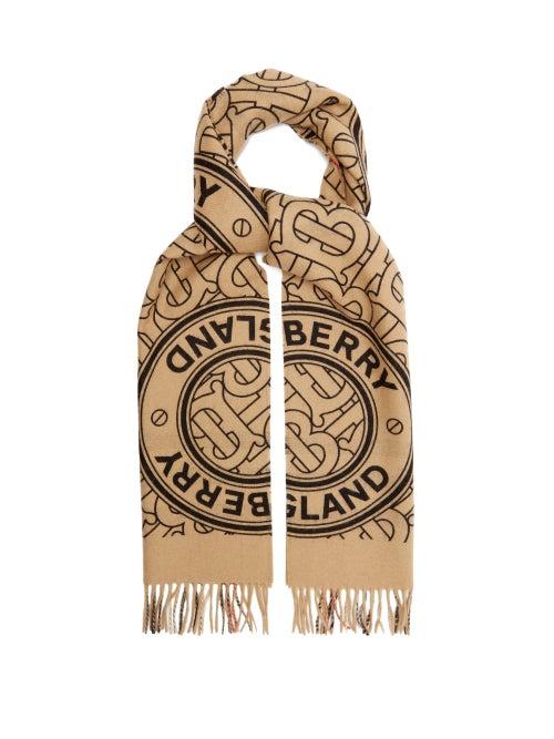Matchesfashion.com Burberry - Monogram-print & Vintage-check Cashmere Scarf - Womens - Beige