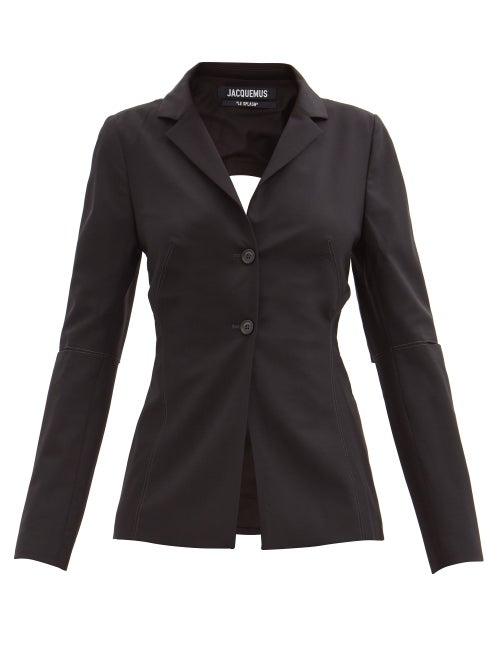 Jacquemus - Melo Cutout Wool-blend Grain De Poudre Blazer - Womens - Black