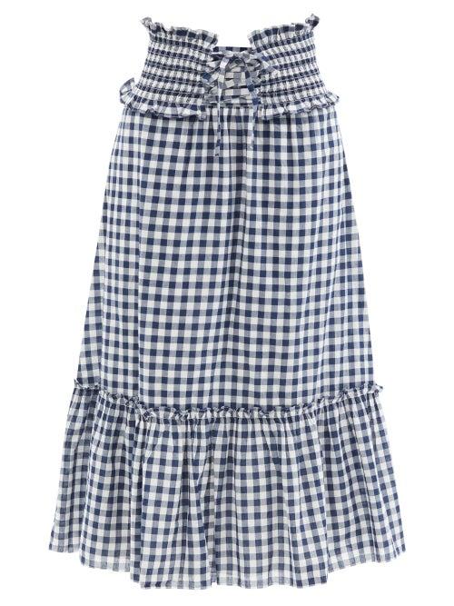 Ladies Rtw Sea - Gina Shirred Gingham Cotton-poplin Skirt - Womens - Navy White