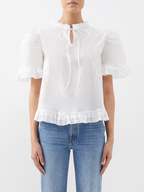 Horror Vacui - Samantha Hand-pleated Cotton-poplin Blouse - Womens - White