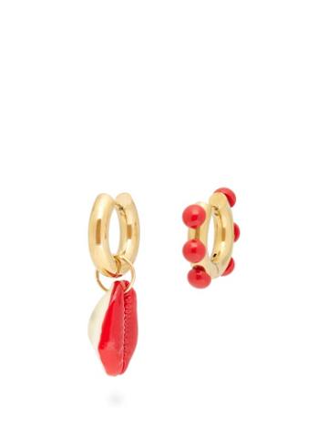 Matchesfashion.com Timeless Pearly - Mismatched Cowry-shell Gold-plated Earrings - Womens - Pink
