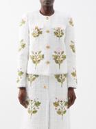 Giambattista Valli - Rose-embroidered Cotton-blend Boucl Jacket - Womens - Ivory Multi