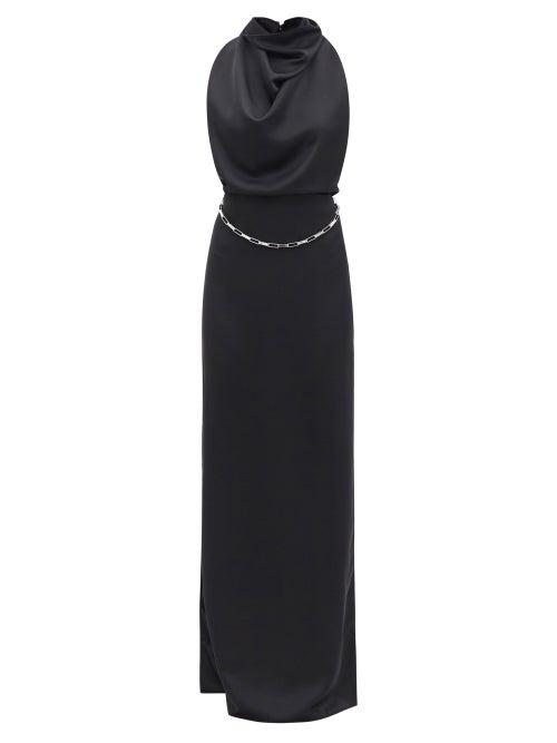 Ladies Rtw The Attico - Chain-embellished Open-back Satin Dress - Womens - Black