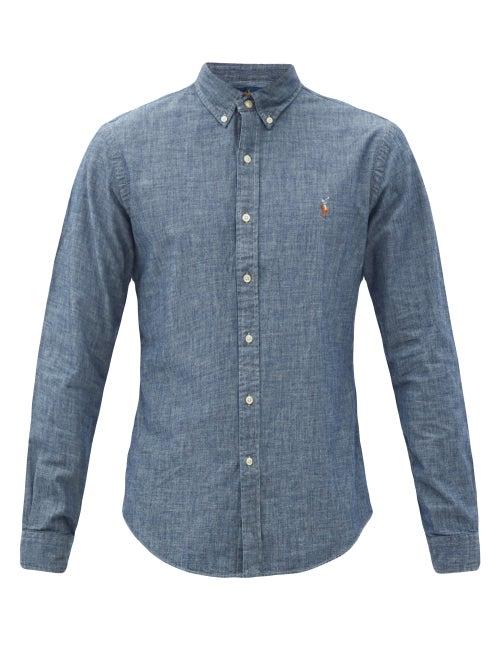 Matchesfashion.com Polo Ralph Lauren - Logo-embroidered Slim-fit Chambray Shirt - Mens - Dark Indigo