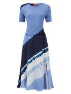 Matchesfashion.com Altuzarra - Ayumi Shirred Shibori-dyed Silk Midi Dress - Womens - Blue Print