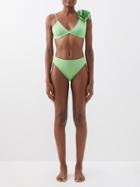 Maygel Coronel - Nereida Asymmetric Ruffled Bikini - Womens - Green