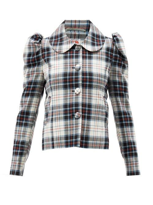 Matchesfashion.com Shrimps - Eliza Puff-shoulder Tartan-wool Jacket - Womens - Black Multi
