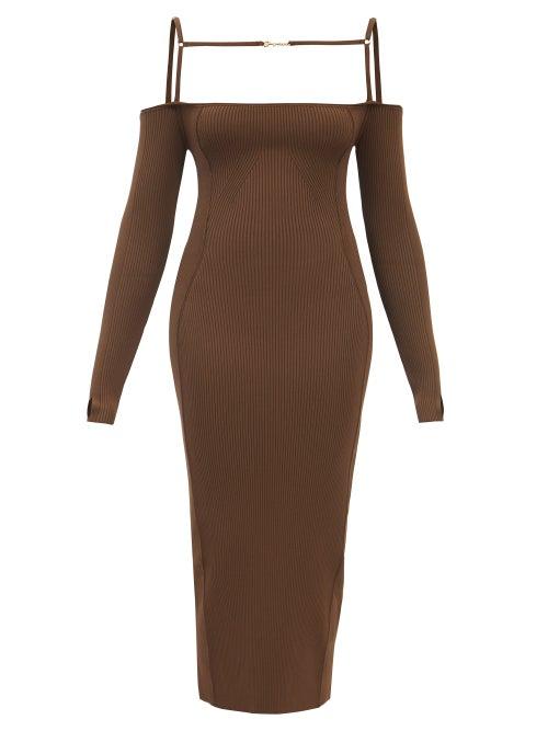 Jacquemus - Sierra Ribbed-knit Midi Dress - Womens - Brown