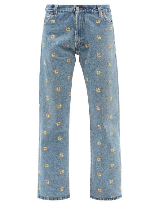 Ladies Rtw Re/done - X Levi's 70s Floral-embroidered Upcycled Jeans - Womens - Denim