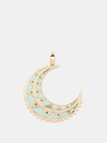 Harwell Godfrey - Major Moon Diamond, Emerald & 18kt Gold Pendant - Womens - Green Multi