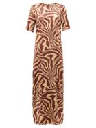Matchesfashion.com Ganni - Zip-hem Tiger-print Silk-blend Dress - Womens - Multi