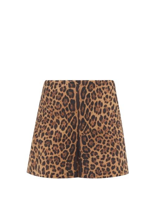 Ladies Rtw Valentino - Crepe Couture Animalier-print Wool-blend Shorts - Womens - Brown