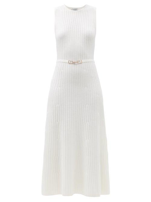 Ladies Rtw Gabriela Hearst - Meier Belted Ribbed Wool-blend Dress - Womens - Ivory