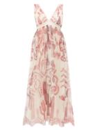 Matchesfashion.com Zandra Rhodes - Cactus Everywhere Silk Chiffon Midi Dress - Womens - White Print