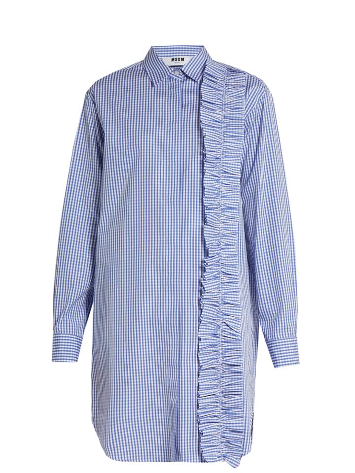 Msgm Gingham Ruffle-trimmed Shirtdress