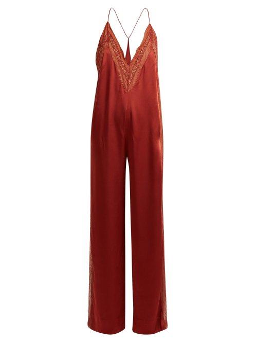 Matchesfashion.com Jonathan Simkhai - Lace Trimmed Acetate Jumpsuit - Womens - Dark Red
