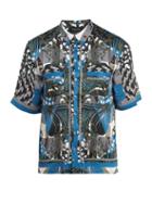 Matchesfashion.com Meng - Geometric Print Short Sleeved Silk Pyjama Shirt - Mens - Blue