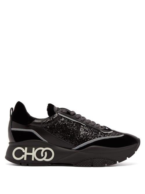 Matchesfashion.com Jimmy Choo - Raine Glitter Panel Velvet Trainers - Womens - Black