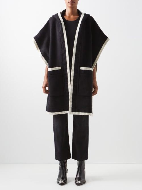 Burberry - Logo-intarsia Wool-bend Hooded Cape - Womens - Black White