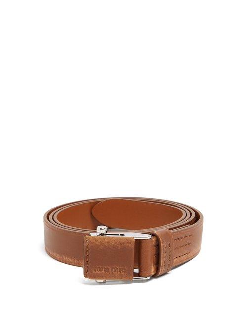 Matchesfashion.com Miu Miu - Distressed Leather Belt - Womens - Brown