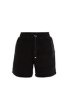 Amiri - Leather-trimmed Fleece Shorts - Mens - Black