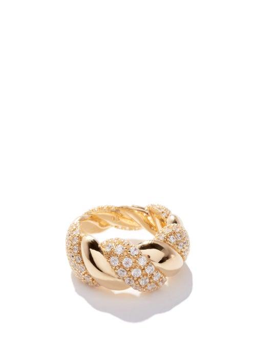 Ladies Jewellery Bottega Veneta - Crystal & 18kt Gold-plated Ring - Womens - Gold