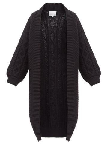 Matchesfashion.com I Love Mr Mittens - Long Line Open Front Cabled Wool Cardigan - Womens - Black