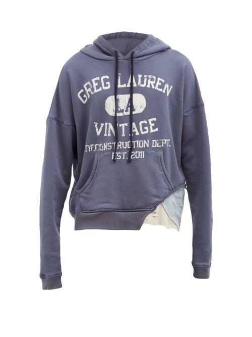 Greg Lauren - Logo-print Cotton Hooded Sweatshirt - Mens - Blue