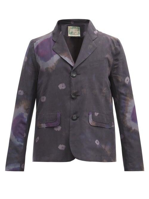 Matchesfashion.com By Walid - Milo Single-breasted Tie-dye Silk-blend Blazer - Mens - Navy