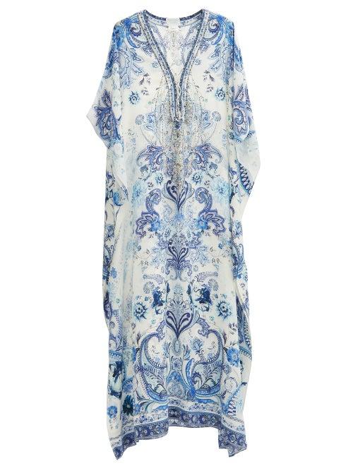 Matchesfashion.com Camilla - Paisley-print Laced Silk Kaftan - Womens - Blue Print