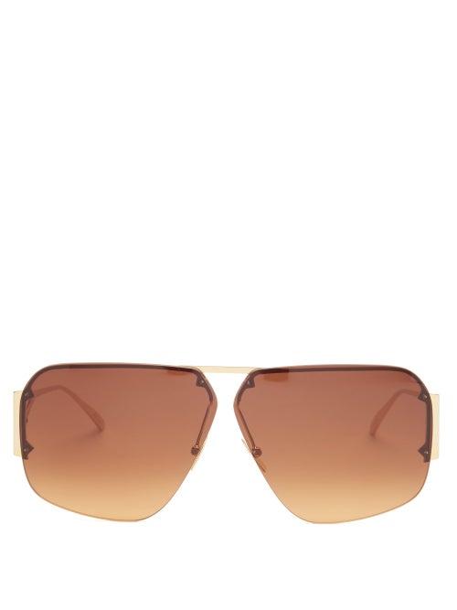 Matchesfashion.com Bottega Veneta - Triangle-temple Aviator Metal Sunglasses - Mens - Gold