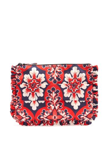 La Doublej Editions Floral-print Ruffle-trimmed Pouch