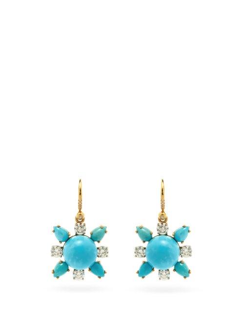 Matchesfashion.com Irene Neuwirth - Classic Diamond, Turquoise & 18kt Gold Earrings - Womens - Blue Gold