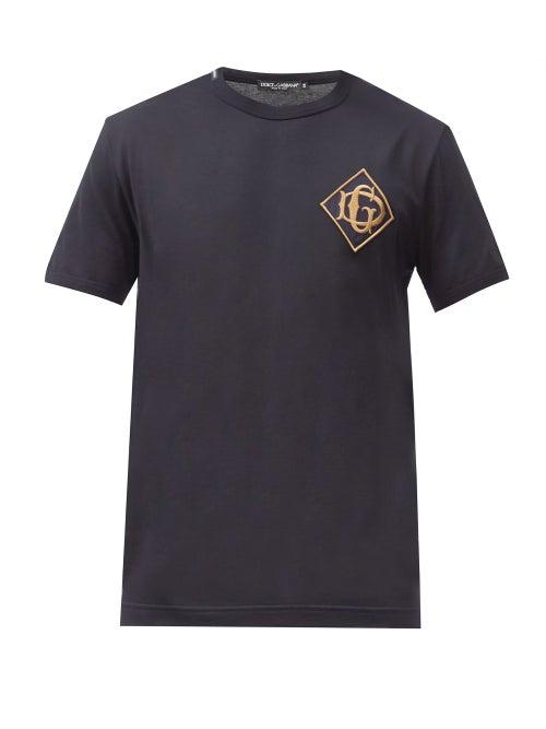 Matchesfashion.com Dolce & Gabbana - Monogram-embroidered Cotton-jersey T-shirt - Mens - Navy