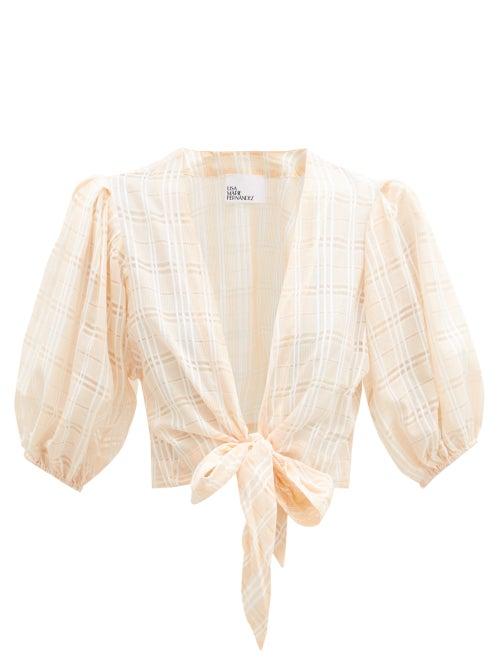 Matchesfashion.com Lisa Marie Fernandez - Tie-front Puff-sleeve Check Cotton-blend Blouse - Womens - Orange Stripe
