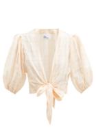 Matchesfashion.com Lisa Marie Fernandez - Tie-front Puff-sleeve Check Cotton-blend Blouse - Womens - Orange Stripe