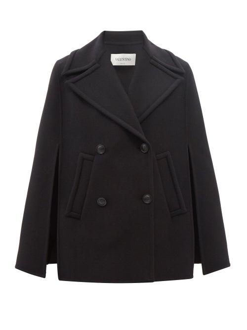 Valentino - Double-breasted Wool-blend Twill Cape Coat - Womens - Black