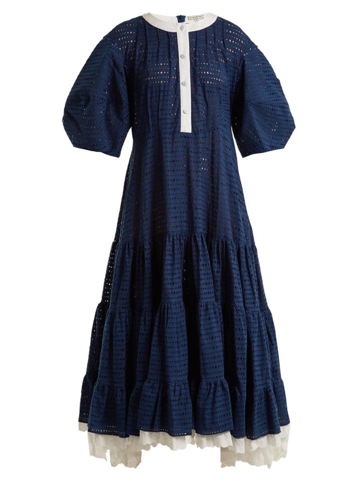 Natasha Zinko Broderie-anglaise Puff-sleeved Cotton Dress