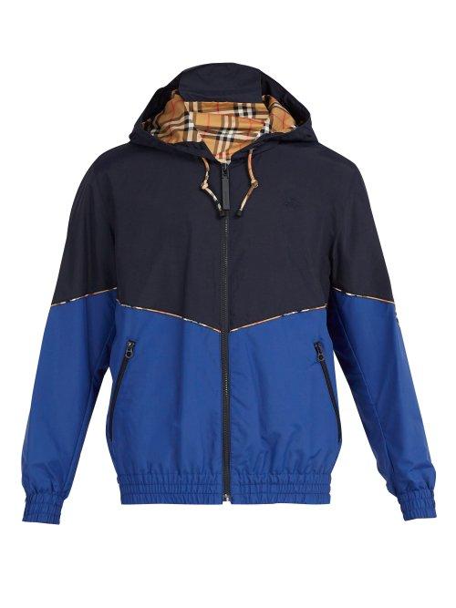Matchesfashion.com Burberry - Elworth Contrast Panel Hooded Bomber Jacket - Mens - Blue