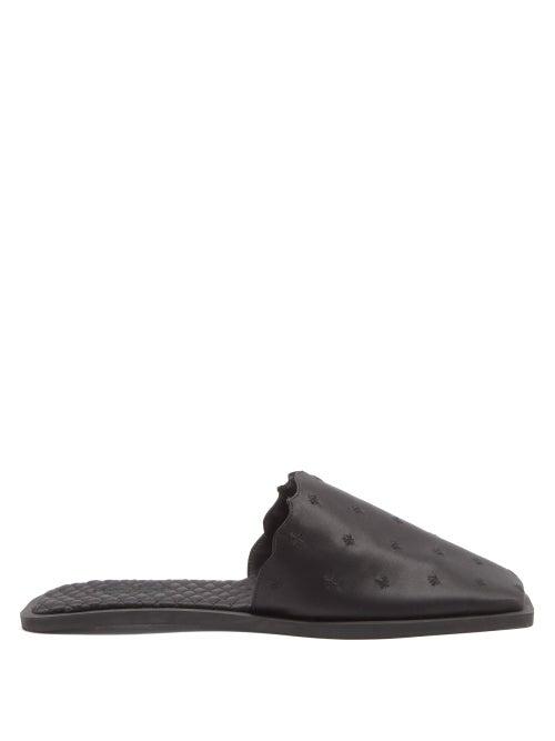 Matchesfashion.com Carlotha Ray - Floral-embroidered Backless Satin Slippers - Womens - Black