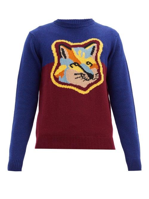 Matchesfashion.com Maison Kitsun - Fox Head-intarsia Wool Sweater - Mens - Multi