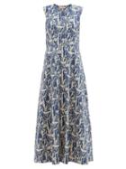 Ladies Rtw Marta Ferri - Arizona Tiger-print Cotton-blend Poplin Dress - Womens - Blue White