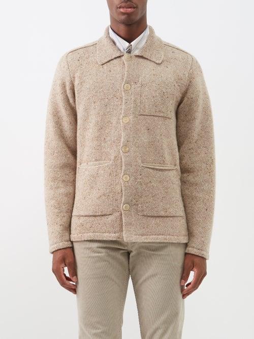 Inis Mein - Carpenter's Donegal Merino-blend Cardigan - Mens - Beige Multi